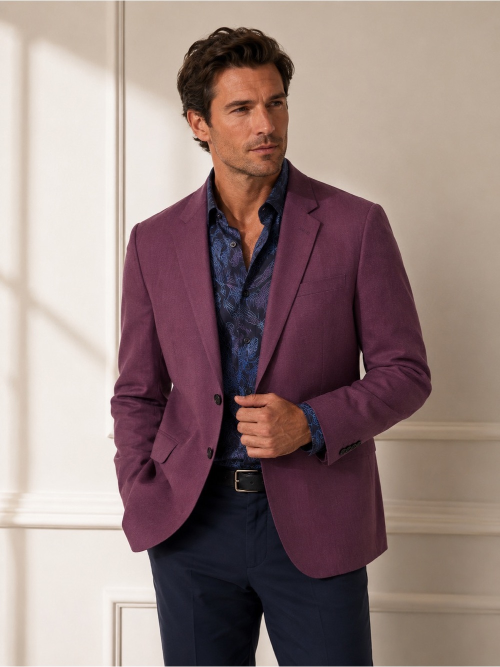 Paul Smith Burgundy Wool Mohair Blazer 44 54 Blue Sheen Lined Jacket